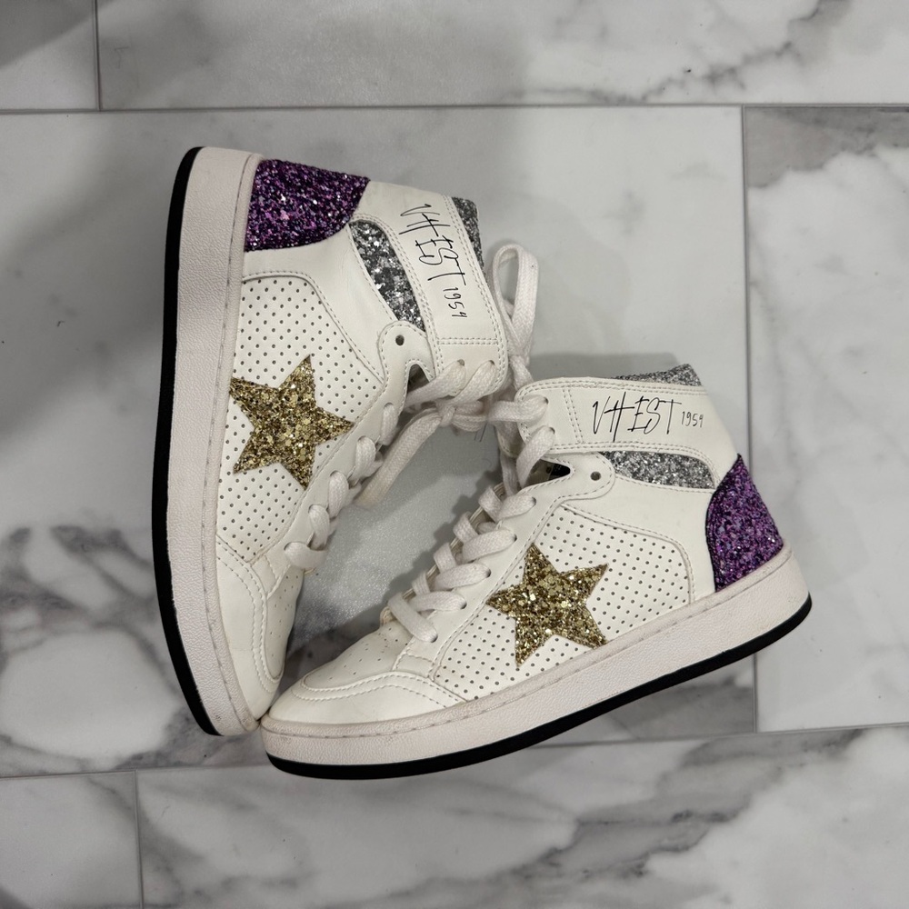 White High-Top Sneakers with Glitter Stars